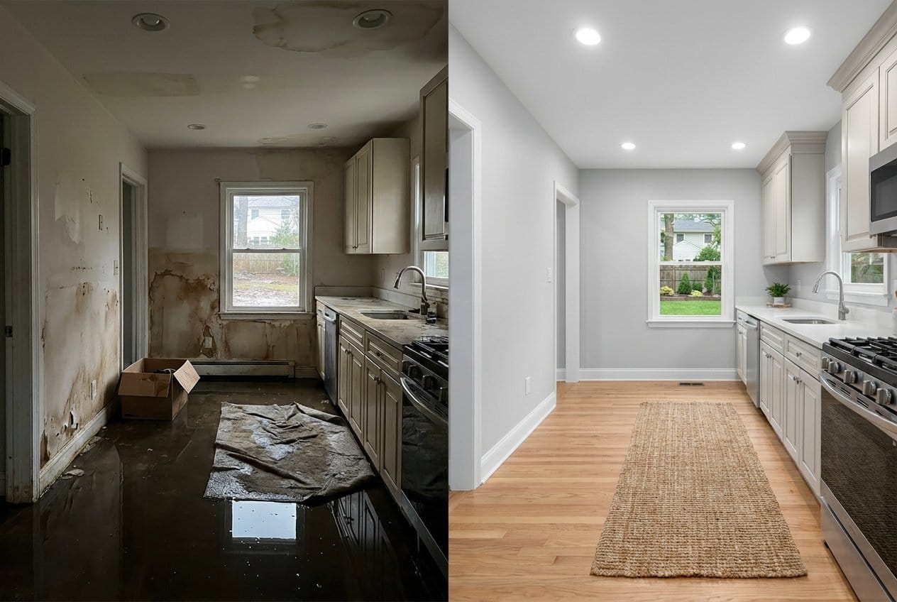 Water Damage Restoration restoration — home kitchen of colonial residence in Cresskill, NJ