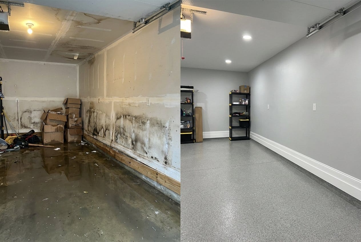 Cresskill Water Damage Restoration garage restoration before and after in Cresskill