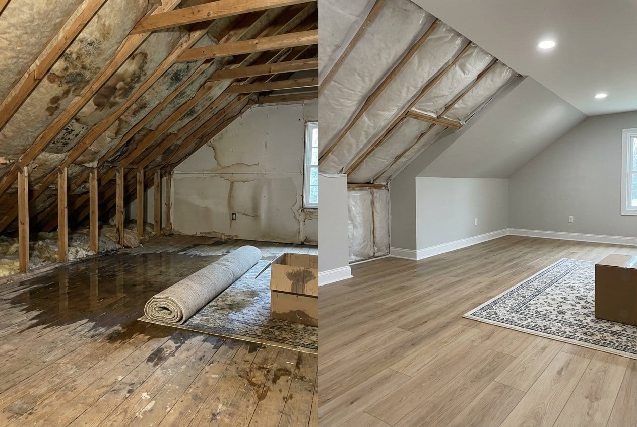 Cresskill Water Damage Restoration attic space restoration before and after in Cresskill